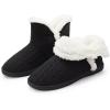 imageNineCiFun Womens Fuzzy Winter Bootie Slippers Knitted Ankle Boots Slippers Warm House Shoes Outdoor Indoor with Plush Fur LiningBlack