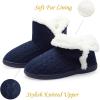 imageNineCiFun Womens Fuzzy Winter Bootie Slippers Knitted Ankle Boots Slippers Warm House Shoes Outdoor Indoor with Plush Fur LiningNavy