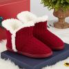 imageNineCiFun Womens Fuzzy Winter Bootie Slippers Knitted Ankle Boots Slippers Warm House Shoes Outdoor Indoor with Plush Fur LiningRed