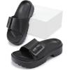 imageNineCiFun Womens Platform Sandals Low Wedge Sandals Open Toe Slide Sandals With Adjustable BuckleBlack