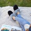 imageNineCiFun Womens and Mens Suede House Slippers Slip on Fuzzy Slippers with Faux Fur Lining Indoor Outdoor Home Shoes with Rubber SoleBlack