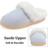 imageNineCiFun Womens and Mens Suede House Slippers Slip on Fuzzy Slippers with Faux Fur Lining Indoor Outdoor Home Shoes with Rubber SoleBlue