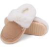imageNineCiFun Womens and Mens Suede House Slippers Slip on Fuzzy Slippers with Faux Fur Lining Indoor Outdoor Home Shoes with Rubber SoleChestnut