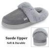 imageNineCiFun Womens and Mens Suede House Slippers Slip on Fuzzy Slippers with Faux Fur Lining Indoor Outdoor Home Shoes with Rubber SoleGrey