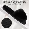 imageParlovable Womens Faux Fur Slippers Fuzzy Flat Spa Fluffy Open Toe House Shoes Indoor Outdoor Slip on Memory Foam Slide SandalsBlack
