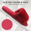 imageParlovable Womens Faux Fur Slippers Fuzzy Flat Spa Fluffy Open Toe House Shoes Indoor Outdoor Slip on Memory Foam Slide SandalsBurgundy