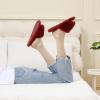 imageParlovable Womens Faux Fur Slippers Fuzzy Flat Spa Fluffy Open Toe House Shoes Indoor Outdoor Slip on Memory Foam Slide SandalsBurgundy