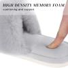 imageParlovable Womens Faux Fur Slippers Fuzzy Flat Spa Fluffy Open Toe House Shoes Indoor Outdoor Slip on Memory Foam Slide SandalsGrey
