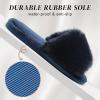 imageParlovable Womens Faux Fur Slippers Fuzzy Flat Spa Fluffy Open Toe House Shoes Indoor Outdoor Slip on Memory Foam Slide SandalsNavy