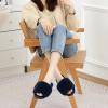 imageParlovable Womens Faux Fur Slippers Fuzzy Flat Spa Fluffy Open Toe House Shoes Indoor Outdoor Slip on Memory Foam Slide SandalsNavy