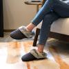 imageParlovable Womens Soft Cable Knit Slippers Soft Plush Faux Fur Collar Memory Foam Fuzzy House Shoes AntiSkid IndoorOutdoor Rubber SoleGrey