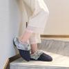 imageParlovable Womens Soft Cable Knit Slippers Soft Plush Faux Fur Collar Memory Foam Fuzzy House Shoes AntiSkid IndoorOutdoor Rubber SoleNavy Blue