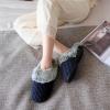 imageParlovable Womens Soft Cable Knit Slippers Soft Plush Faux Fur Collar Memory Foam Fuzzy House Shoes AntiSkid IndoorOutdoor Rubber SoleNavy Blue