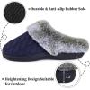 imageParlovable Womens Soft Cable Knit Slippers Soft Plush Faux Fur Collar Memory Foam Fuzzy House Shoes AntiSkid IndoorOutdoor Rubber SoleNavy Blue