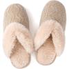 imageULTRAIDEAS Womens Comfy VRim Collar Knitted Scuff Slippers Ladies Fuzzy SlipOn House Slippers with NonSlip Rubber Sole