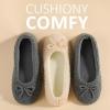 imageULTRAIDEAS Womens Velvet Ballerina Slippers Lightweight House Shoes with Bow and Indoor AntiSkid Soft Rubber SoleIvory