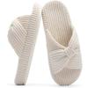 imageChantomoo Slippers for Women Memory Foam House Bedroom Corduroy Bow Crossbands Slide Slipper Shoes Comfy Trendy Gift SlippersBeige