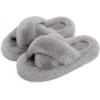 imageChantomoo Womens Slippers Memory Foam House Bedroom Slippers for Women Fuzzy Plush Comfy Faux Fur Lined Slide Shoes AntiSkid Sole Trendy Gift SlippersGrey Cross