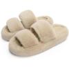 imageChantomoo Womens Slippers Memory Foam Slippers for Women Fuzzy Comfy Faux Fur House Shoes Furry Bedroom Indoor Open Toe Slippers Two Bands Trendy Gift SlippersCamel