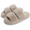 imageChantomoo Womens Slippers Memory Foam Slippers for Women Fuzzy Comfy Faux Fur House Shoes Furry Bedroom Indoor Open Toe Slippers Two Bands Trendy Gift SlippersLight Brown