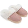 imageNineCiFun Womens and Mens Suede House Slippers Slip on Fuzzy Slippers with Faux Fur Lining Indoor Outdoor Home Shoes with Rubber SoleLight Pink