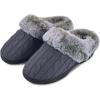 imageParlovable Womens Soft Cable Knit Slippers Soft Plush Faux Fur Collar Memory Foam Fuzzy House Shoes AntiSkid IndoorOutdoor Rubber SoleGrey