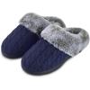 imageParlovable Womens Soft Cable Knit Slippers Soft Plush Faux Fur Collar Memory Foam Fuzzy House Shoes AntiSkid IndoorOutdoor Rubber SoleNavy Blue