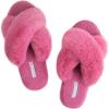 imageULTRAIDEAS Womens Fuzzy Cross Band House Slippers with Cozy Faux Fur Ladies Open Toe Indoor Outdoor Slip on SlippersPink Purple