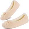 imageULTRAIDEAS Womens Velvet Ballerina Slippers Lightweight House Shoes with Bow and Indoor AntiSkid Soft Rubber SoleIvory