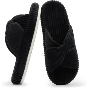 imageChantomoo Slippers for Women Memory Foam House Bedroom Corduroy Bow Crossbands Slide Slipper Shoes Comfy Trendy Gift SlippersBlack