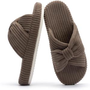 imageChantomoo Slippers for Women Memory Foam House Bedroom Corduroy Bow Crossbands Slide Slipper Shoes Comfy Trendy Gift SlippersBrown