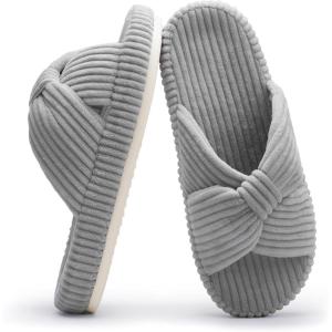 imageChantomoo Slippers for Women Memory Foam House Bedroom Corduroy Bow Crossbands Slide Slipper Shoes Comfy Trendy Gift SlippersGrey
