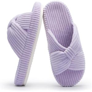 imageChantomoo Slippers for Women Memory Foam House Bedroom Corduroy Bow Crossbands Slide Slipper Shoes Comfy Trendy Gift SlippersLight Purple
