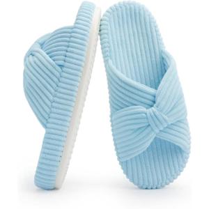 imageChantomoo Slippers for Women Memory Foam House Bedroom Corduroy Bow Crossbands Slide Slipper Shoes Comfy Trendy Gift SlippersLlight Blue