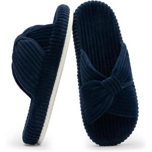 imageChantomoo Slippers for Women Memory Foam House Bedroom Corduroy Bow Crossbands Slide Slipper Shoes Comfy Trendy Gift SlippersNavy