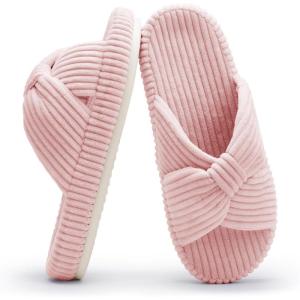 imageChantomoo Slippers for Women Memory Foam House Bedroom Corduroy Bow Crossbands Slide Slipper Shoes Comfy Trendy Gift SlippersPink