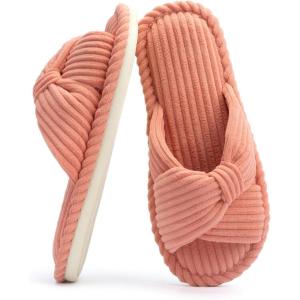 imageChantomoo Slippers for Women Memory Foam House Womens Slipper Slides Home Bedroom Bathroom Spa Open Toe Corduroy Bow Slippers Cozy ComfortableBrick Red