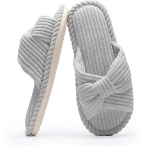 imageChantomoo Slippers for Women Memory Foam House Womens Slipper Slides Home Bedroom Bathroom Spa Open Toe Corduroy Bow Slippers Cozy ComfortableGrey