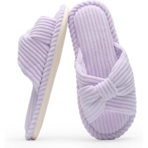 imageChantomoo Slippers for Women Memory Foam House Womens Slipper Slides Home Bedroom Bathroom Spa Open Toe Corduroy Bow Slippers Cozy ComfortableLight Purple