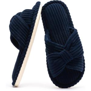imageChantomoo Slippers for Women Memory Foam House Womens Slipper Slides Home Bedroom Bathroom Spa Open Toe Corduroy Bow Slippers Cozy ComfortableRoyal Blue