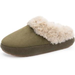 imageChantomoo Slippers for Women and Men Memory Foam Slippers House Shoes Faux Suede Upper Rubber Sole Faux Fur Lining Warm Comfy Indoor Fuzzy SlippersArmy Green