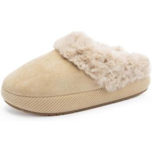imageChantomoo Slippers for Women and Men Memory Foam Slippers House Shoes Faux Suede Upper Rubber Sole Faux Fur Lining Warm Comfy Indoor Fuzzy SlippersKhaki
