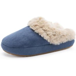 imageChantomoo Slippers for Women and Men Memory Foam Slippers House Shoes Faux Suede Upper Rubber Sole Faux Fur Lining Warm Comfy Indoor Fuzzy SlippersNavy