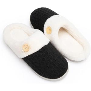 imageChantomoo Womens Slipper Warm Comfy Memory Foam House Slippers Knitted Shoes Faux Fur Lined AntiSkid Rubber Sole Bedroom Cozy Indoor Outdoor SlippersBlack