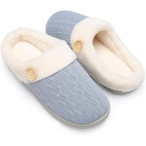imageChantomoo Womens Slipper Warm Comfy Memory Foam House Slippers Knitted Shoes Faux Fur Lined AntiSkid Rubber Sole Bedroom Cozy Indoor Outdoor SlippersBlue