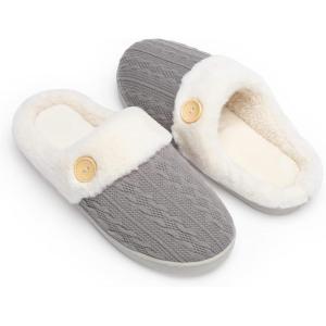 imageChantomoo Womens Slipper Warm Comfy Memory Foam House Slippers Knitted Shoes Faux Fur Lined AntiSkid Rubber Sole Bedroom Cozy Indoor Outdoor SlippersDark Grey