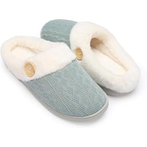 imageChantomoo Womens Slipper Warm Comfy Memory Foam House Slippers Knitted Shoes Faux Fur Lined AntiSkid Rubber Sole Bedroom Cozy Indoor Outdoor SlippersGreen