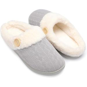 imageChantomoo Womens Slipper Warm Comfy Memory Foam House Slippers Knitted Shoes Faux Fur Lined AntiSkid Rubber Sole Bedroom Cozy Indoor Outdoor SlippersGrey
