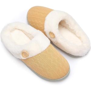 imageChantomoo Womens Slipper Warm Comfy Memory Foam House Slippers Knitted Shoes Faux Fur Lined AntiSkid Rubber Sole Bedroom Cozy Indoor Outdoor SlippersYellow