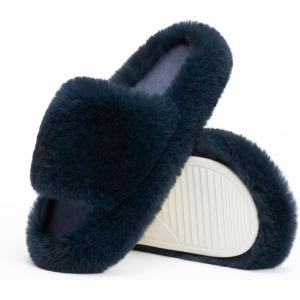 imageChantomoo Womens Slippers Memory Foam House Bedroom Slippers for Women Fuzzy Plush Comfy Faux Fur Lined Slide Shoes AntiSkid Sole Trendy Gift SlippersNavy